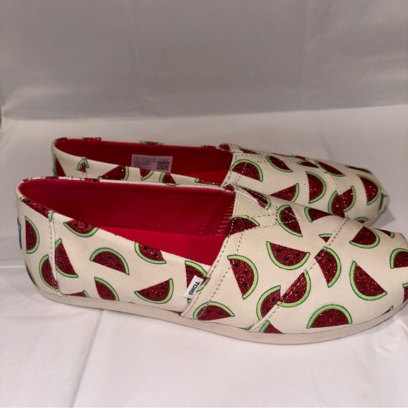TOMS NWOT Alpargata Sparkly Watermelon Slip-On Shoes Women’s 8 Brand New - Picture 5 of 6